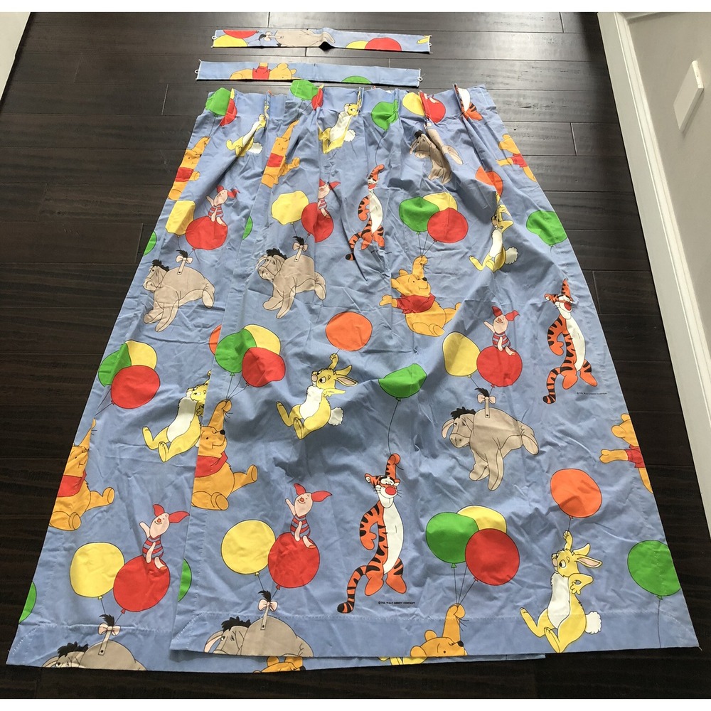 2 Vtg Sears Winnie The Pooh Pinch Pleat Curtains Drapes 38 x 60 Balloons READ